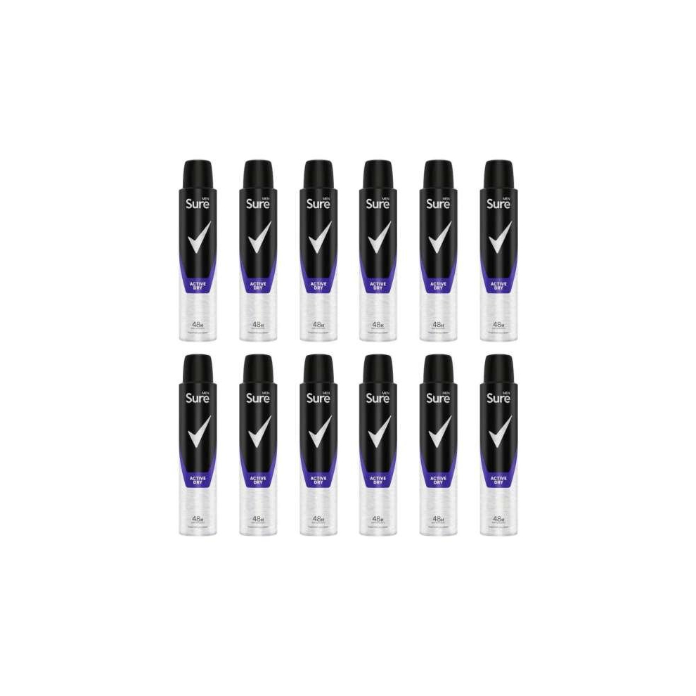 Sure Men Active Dry AntiPerspirant deo for men 48hr 200ml (Pack of 12)