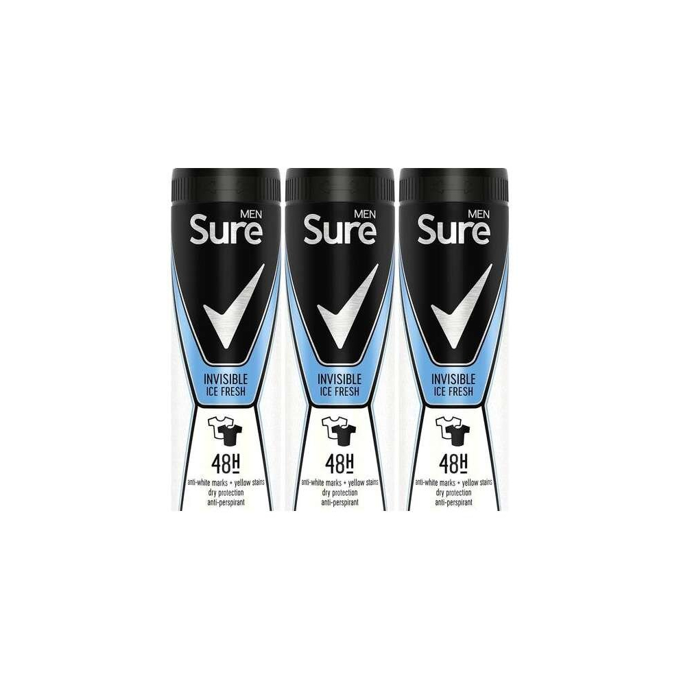 Sure Men Anti-Perspirant Deodorant Spray Invisible Ice 150ml (Pack of 3)