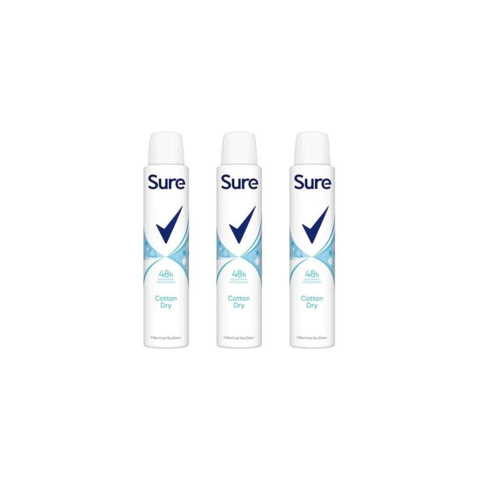 Sure Cotton Dry Anti-Perspirant deodorant women 48hr 200ml (Pack of 3)