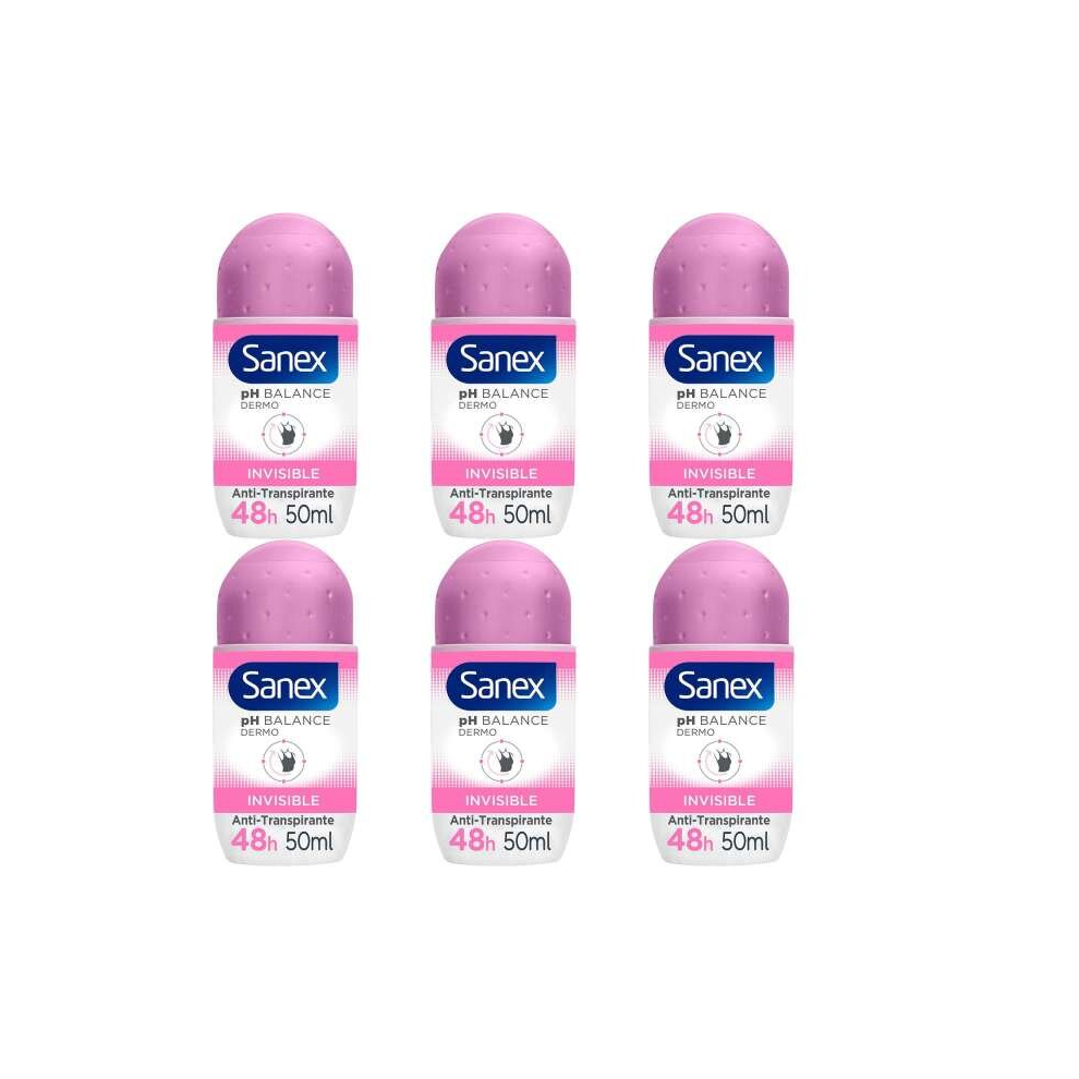 Sanex Dermo Invisible Roll On Antiperspirant 50ml (Pack of 6)