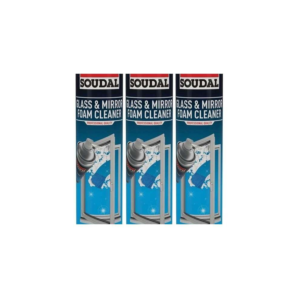 Soudal Glass & Mirror Aerosol Foam Cleaner 750ml ,. (156176) (Pack of 3)