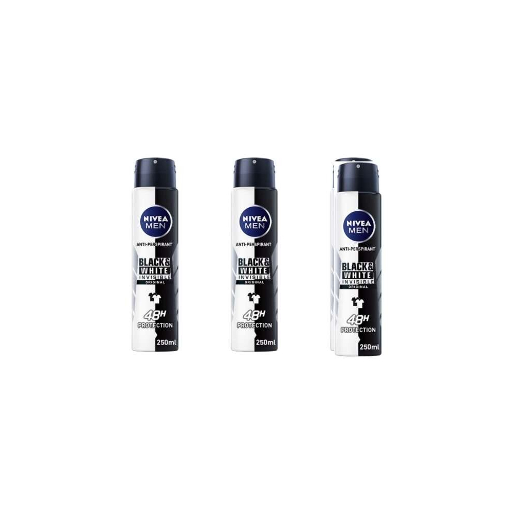 NIVEA MEN Invisible for Black & White Original Anti-Perspirant Deodorant Spray (250ml), 0% Alcohol Aerosol Spray, Anti-Mark Men's Anti-Perspirant