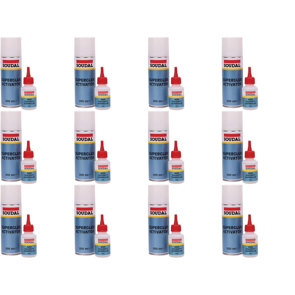 Soudal Mitre Kit Fast Bonding System Superglue 50g and Activator 200ml (White)       115103 (Pack of 12)