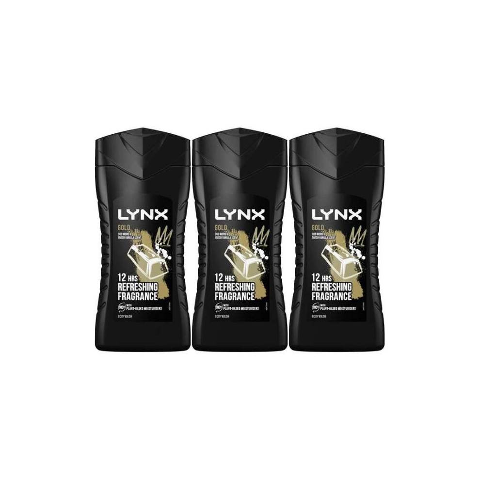 Lynx Gold 12-H Refreshing Fragrance Shower Gel Body Wash for Men, 225ml (Pack of 3)