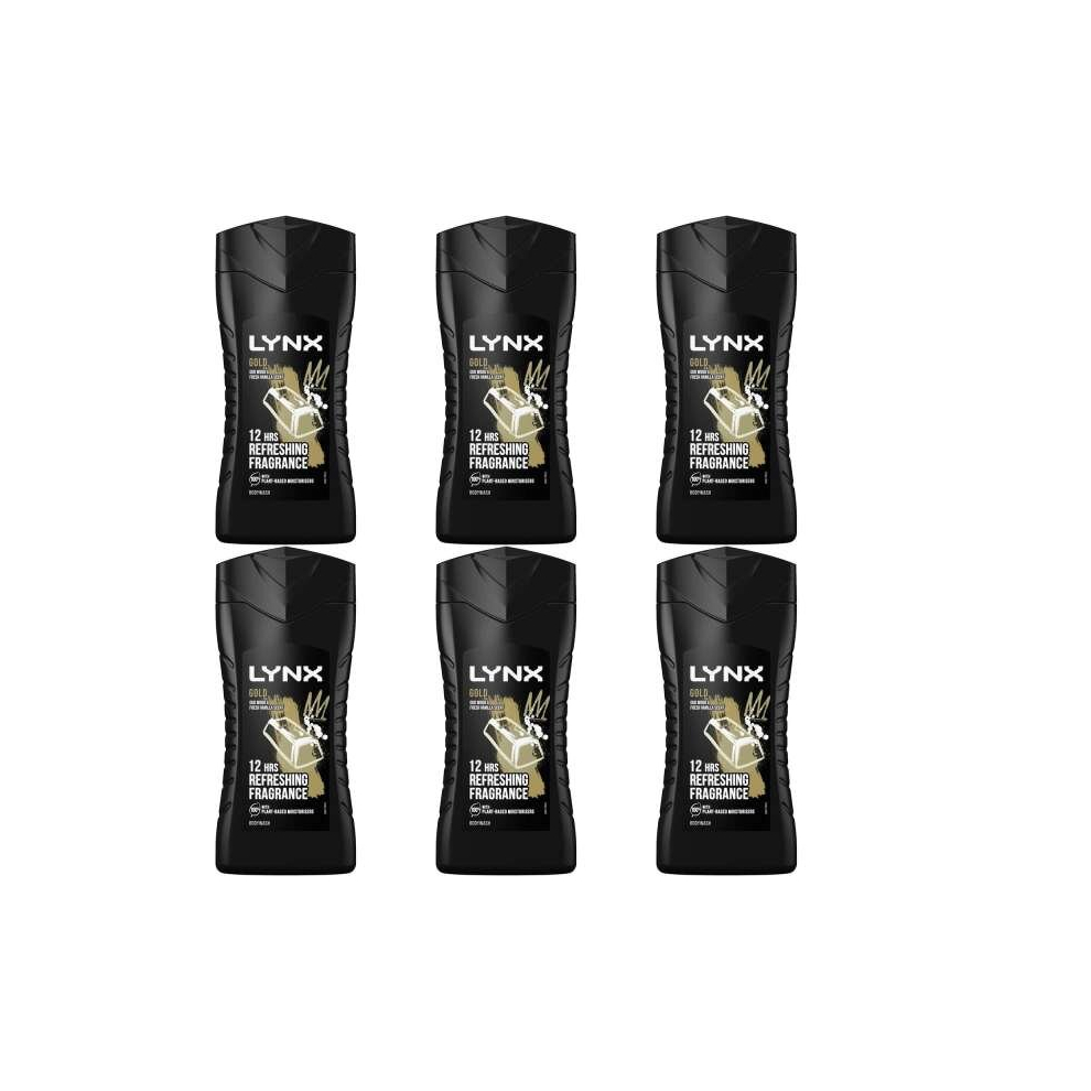 Lynx Gold 12-H Refreshing Fragrance Shower Gel Body Wash for Men, 225ml (Pack of 6)