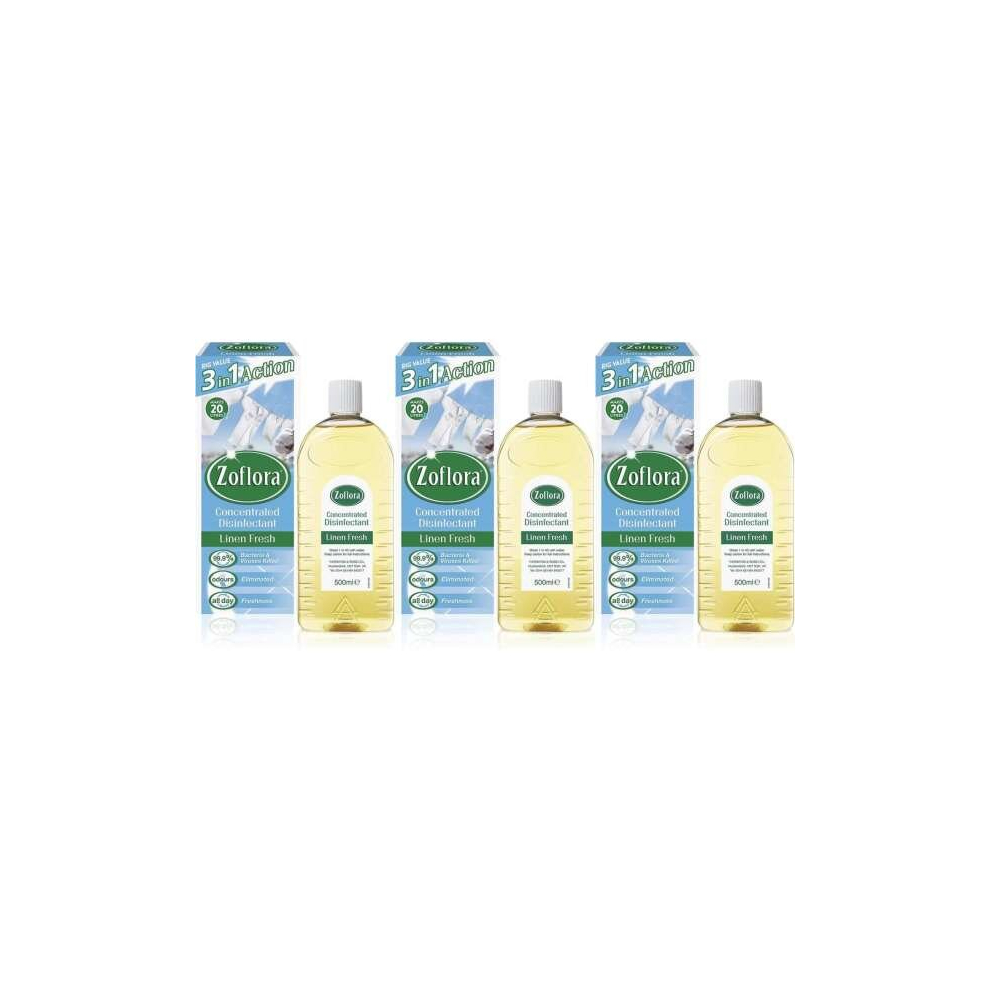 Zoflora 3 in 1 Action Concentrated Disinfectant Linen Fresh 500ml (Pack of 3)