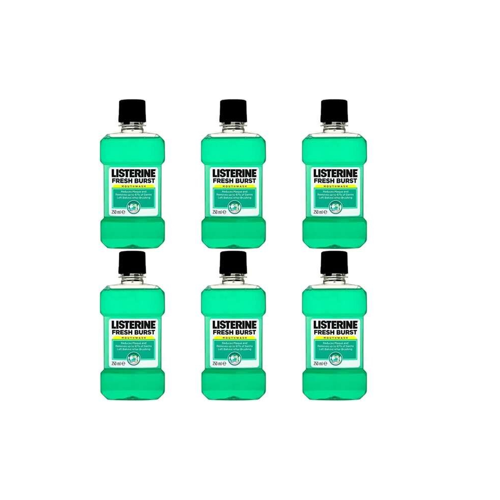 Listerine Fresh Burst Mouthwash, 250ml (Pack of 6)