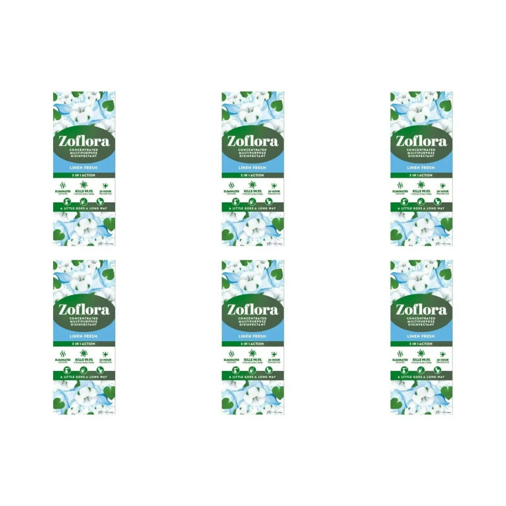 Zoflora 3 in 1 Action Concentrated Disinfectant Linen Fresh 500ml (Pack of 6)