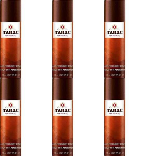 Tabac Original Anti Perspirant Spray 200 ml (Pack of 6) - 24h Sweat & Odor Protection, Alcohol-Free, Dermatologically Confirmed, Minimal White Marks