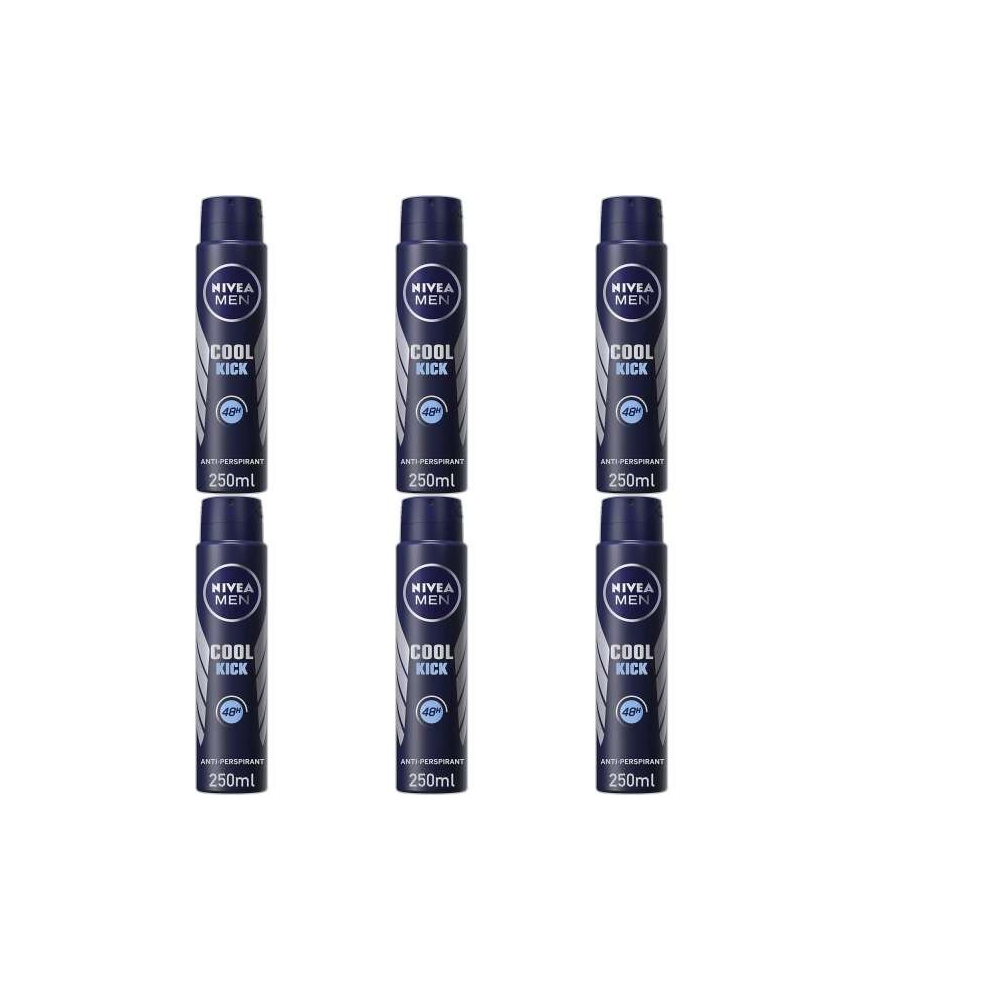 Nivea Men Cool Kick Anti-Perspirant Deodorant Spray, 250ml (Pack of 6)