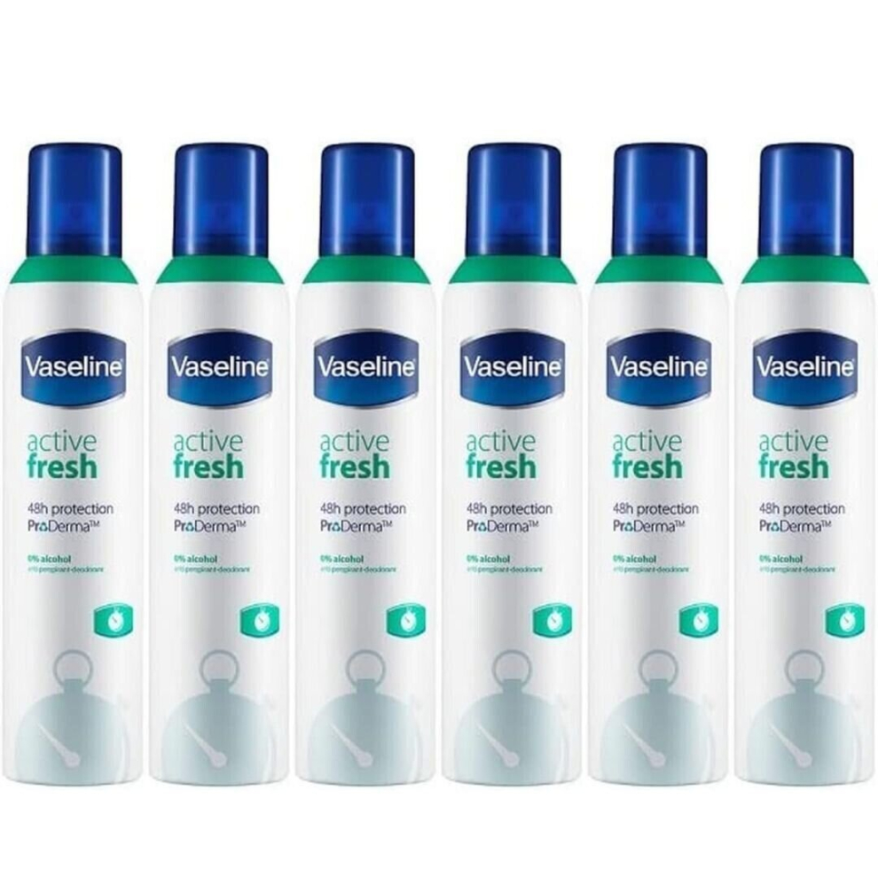 Vaseline Anti-Perspirant Aerosol Deodorant Active Fresh  250ml (Pack of 6)
