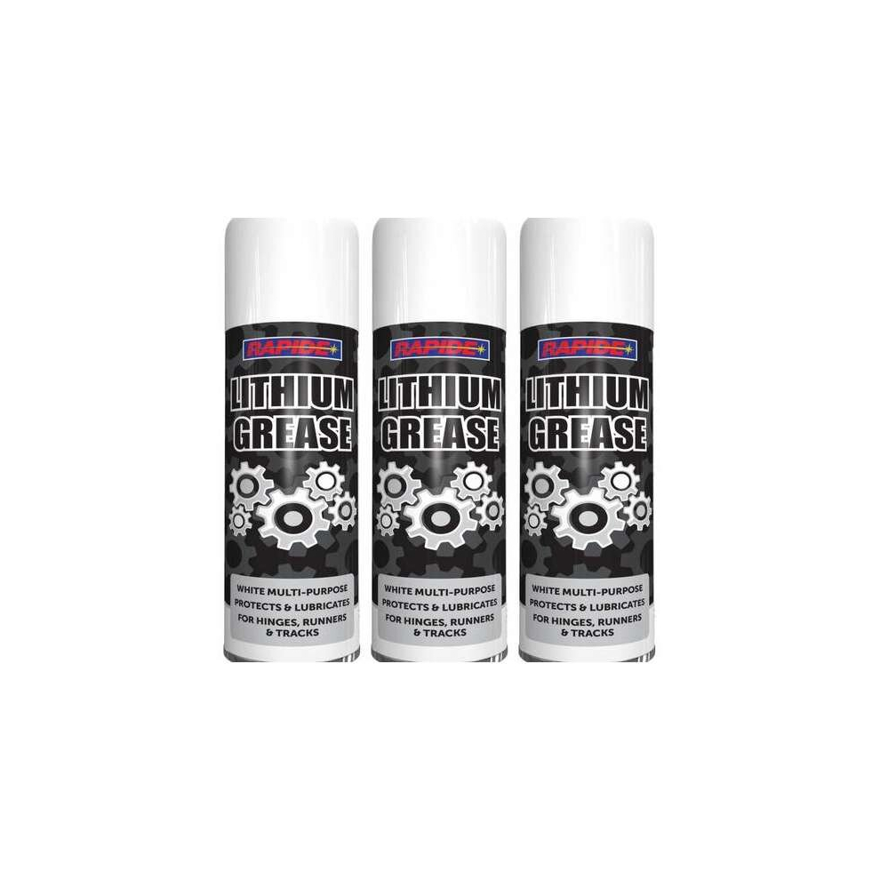 Rapide 300ml Lithium Grease Aerosol Spray Lubricant Can Multi-Purpose Hinge Track Oil (Pack of 3)