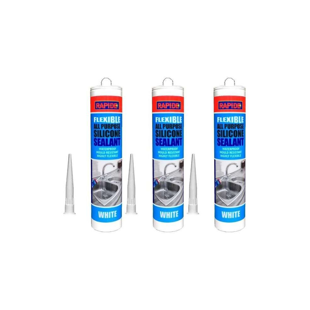 Rapide All-Purpose Flexible Silicone Sealant Cartridge White 260ml    5966 (Pack of 3)