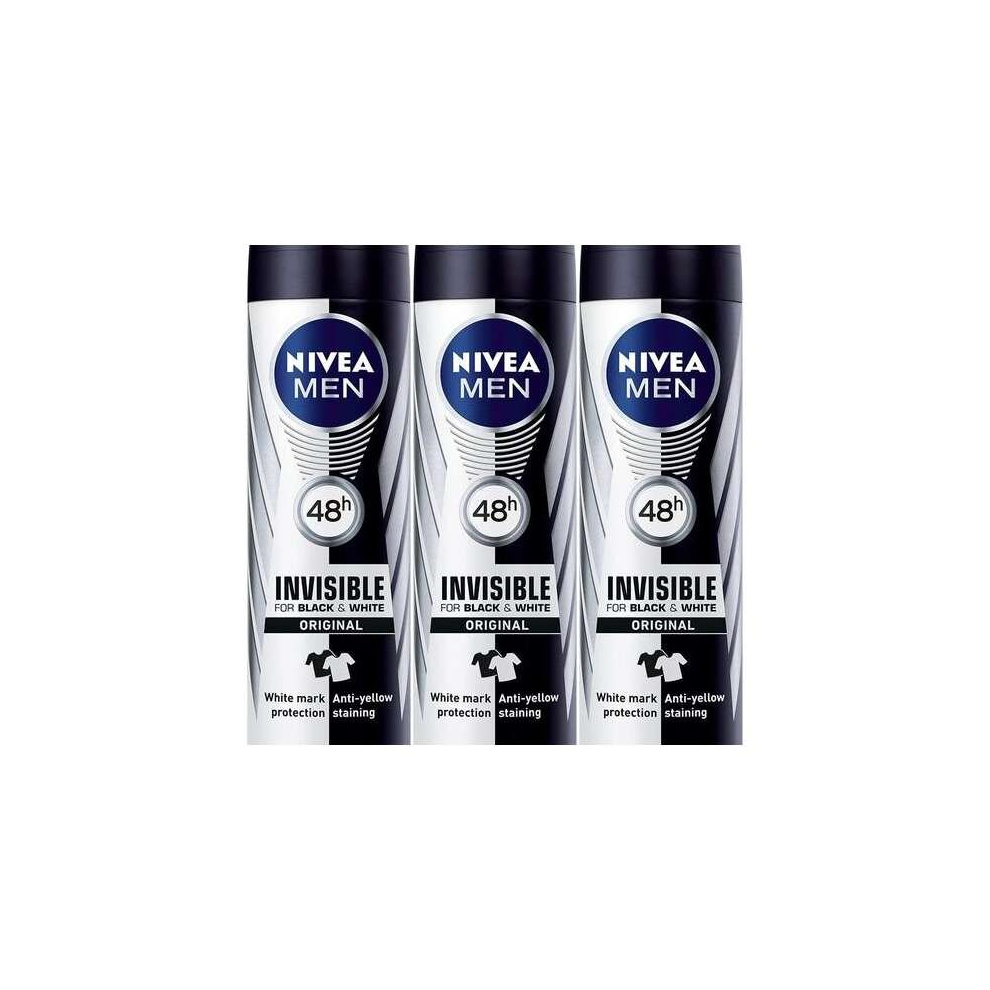 NIVEA MEN INVISIBLE BLACK & WHITE ANTIPERSPIRANT SPRAY - 150ML (Pack of 3)