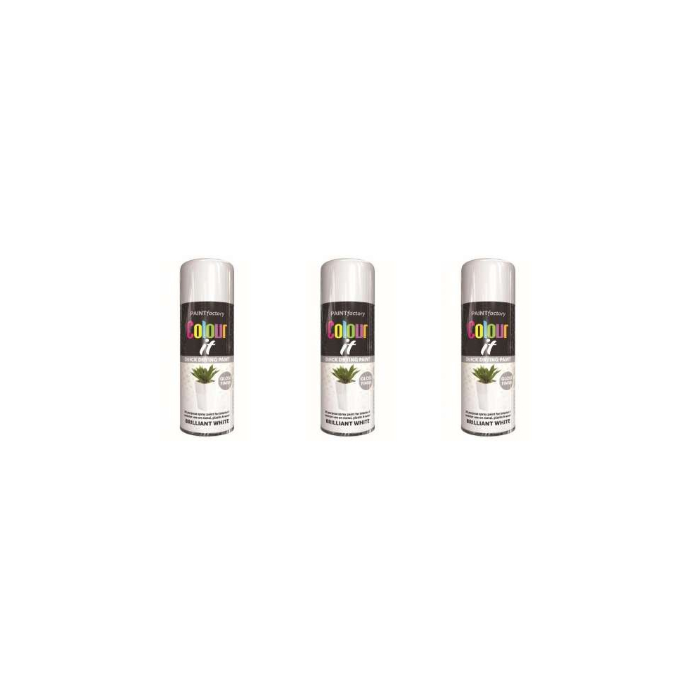 Paint Factory Colour It Primer Spray Paint 400ml Brilliant White Gloss Finish (Pack of 3)