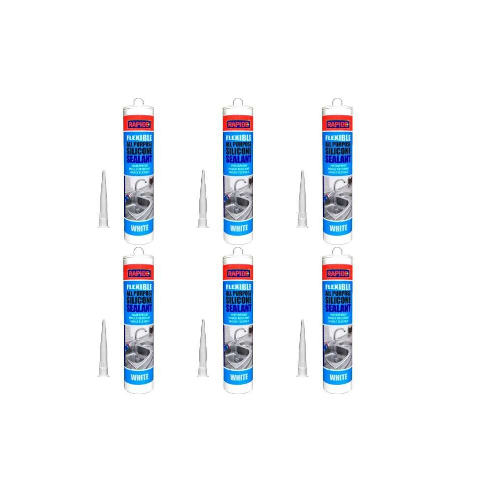 Rapide All-Purpose Flexible Silicone Sealant Cartridge White 260ml    5966 (Pack of 6)