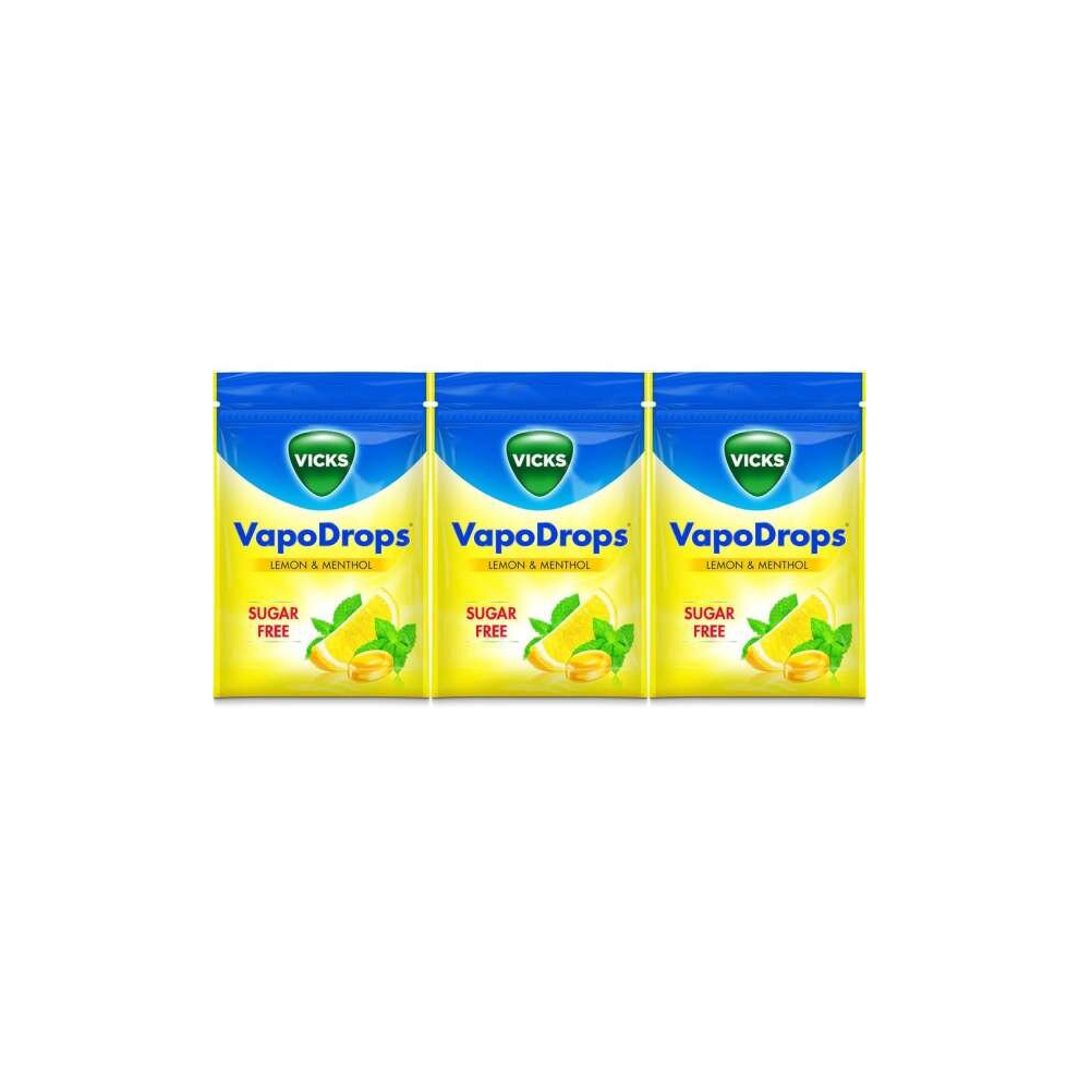 Vicks VapoDrops Sugar Free Lemon & Menthol For Cold And Flu 72g (Pack of 3)