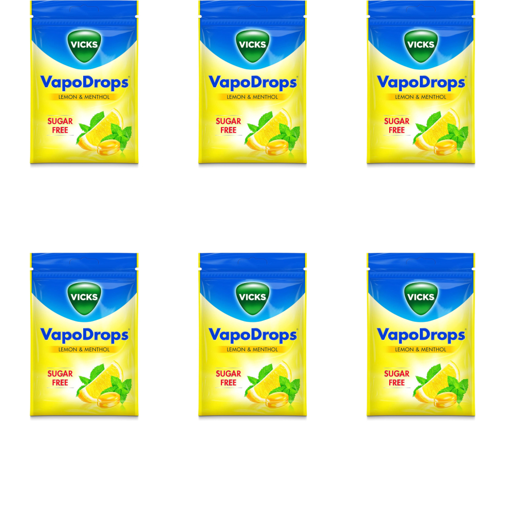 Vicks Vapodrops Sugar Free Lemon & Menthol For Cold And Flu 72G (Pack Of 6)