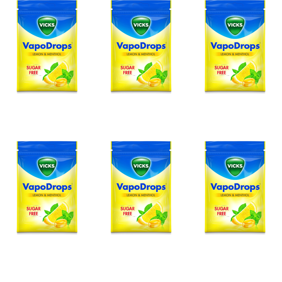 Vicks VapoDrops Sugar Free Lemon & Menthol For Cold And Flu 72g (Pack of 6)