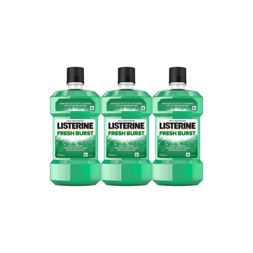 Listerine Antiseptic Fresh Burst Mouthwash, 500ml (Pack of 3)