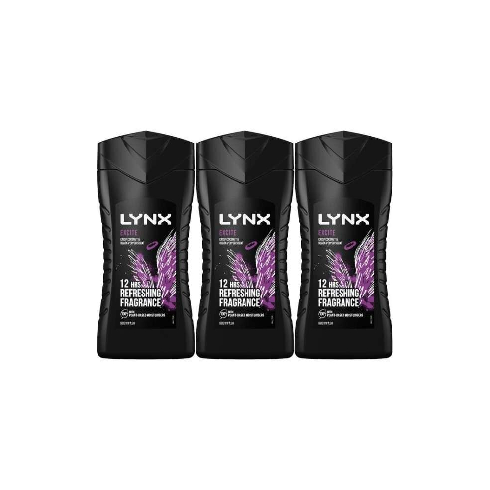 Lynx Excite Shower Gel, 225ml (Pack of 3)