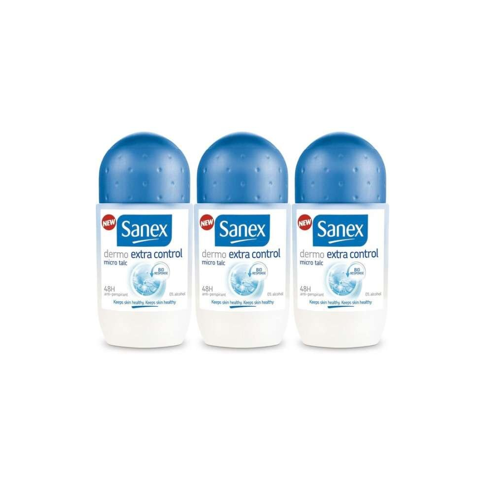 Sanex Dermo Extra Control Roll-On Deodorant, 48h Protection, 50ml (Pack of 3)