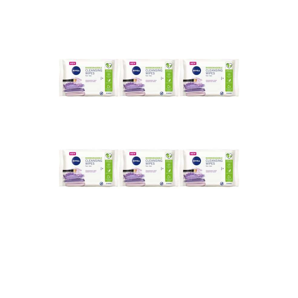 NIVEA Biodegradable Cleansing Wipes Sensitive Skin 25 sheets (Pack of 6)