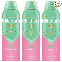 Mitchum Women Triple Odor Defense Deodorant Antiperspirant (200ml) Powder Fresh, (Pack of 3)
