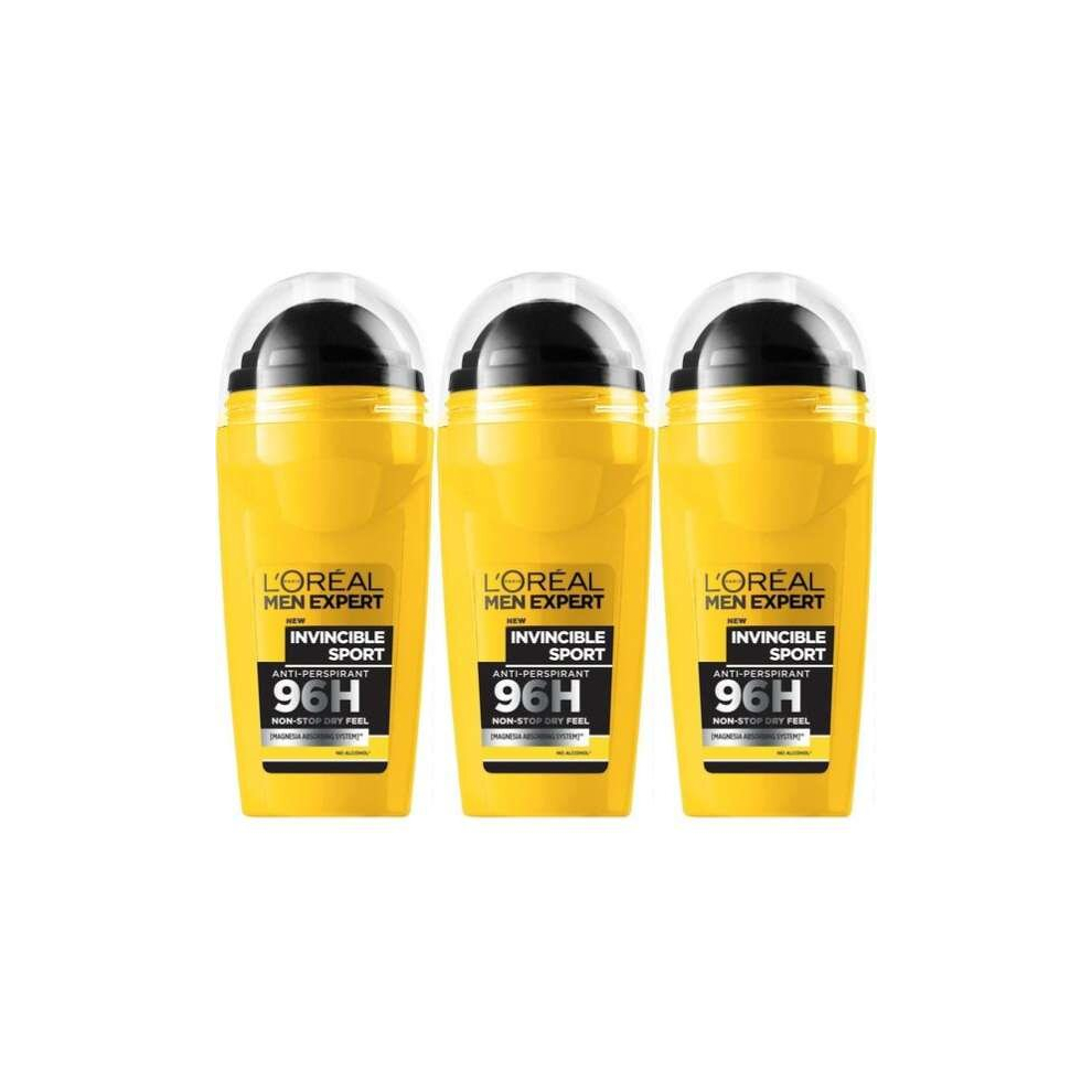 LOreal Men Expert Invincible Sport 96H Roll-On Deodorant, 50ml (Pack of 3)