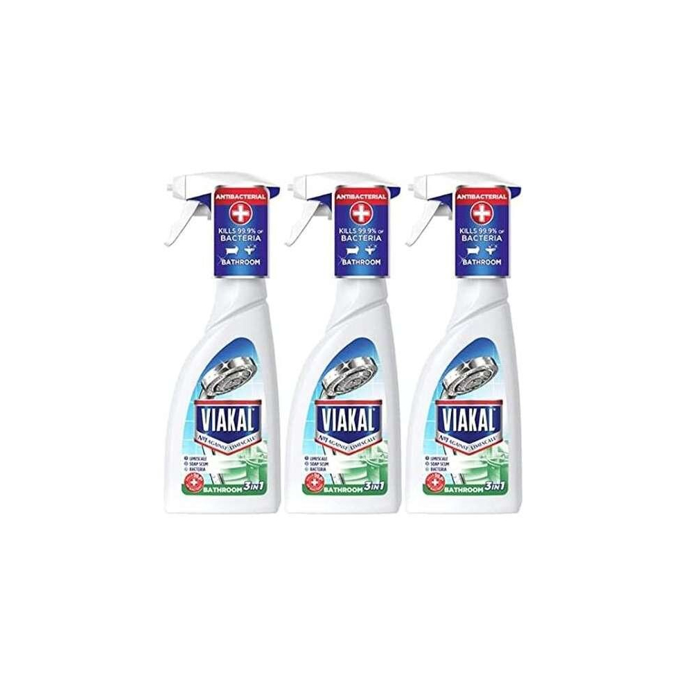 Viakal 3 in 1 Bathroom Limescale Remover Anti-Bacterial Spray 500ml (Pack of 3)