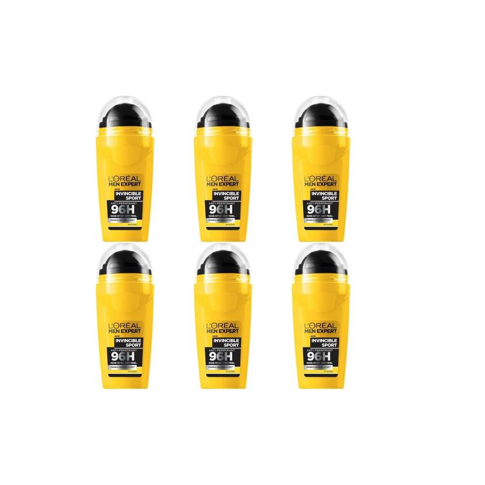 LOreal Men Expert Invincible Sport 96H Roll-On Deodorant, 50ml (Pack of 6)