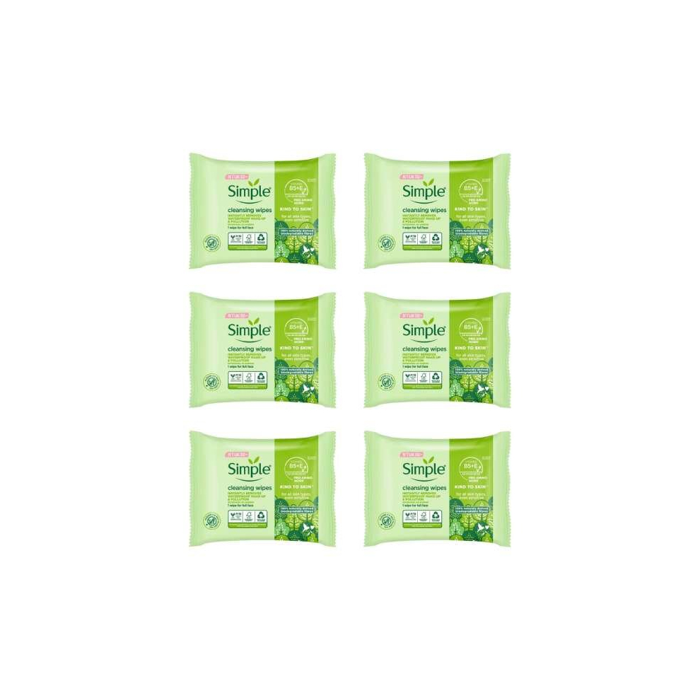 Simple Biodegradable Cleansing Face Wipes 25 Wipes (Pack of 6)