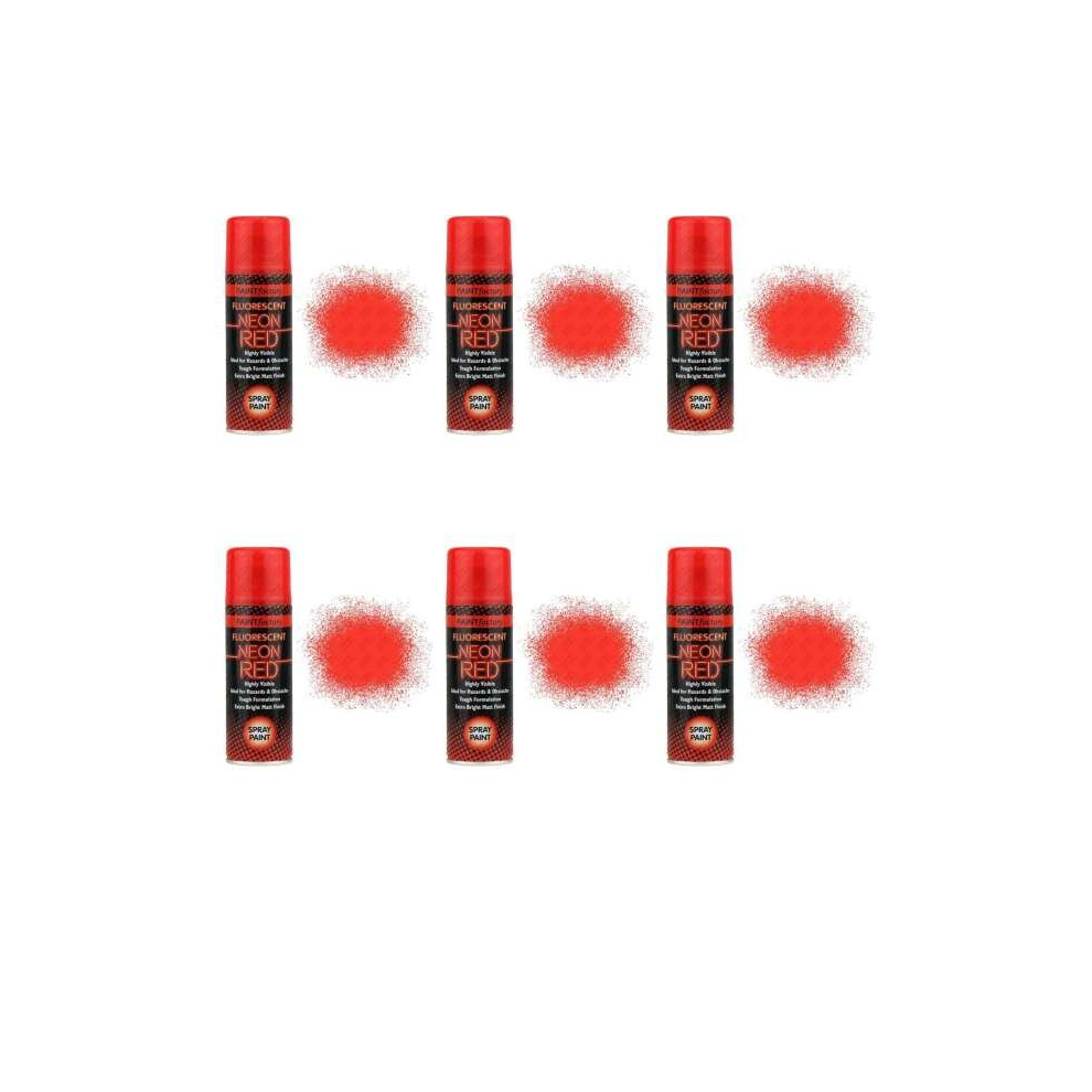 Paint Factory Fluorescent Neon Red Spray Paint, 200ml (Pack of 6)