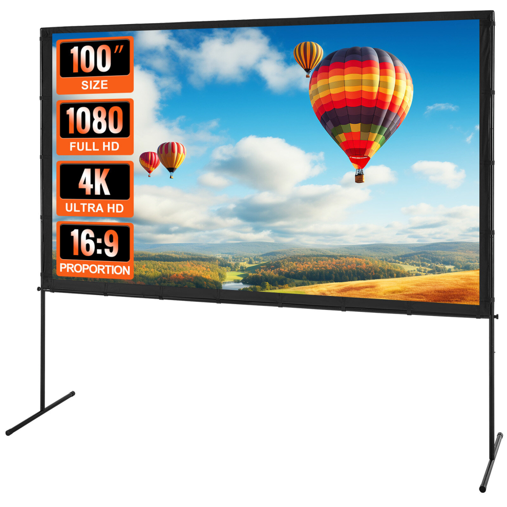 VEVOR Projector Screen with Stand 100 inch 16:9 4K 1080 HD Movie Screen Bar Feet