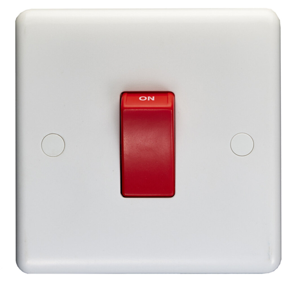 Loops 1 Gang Single 45A Dp Cooker Switch - Plastic Rocker Oven Appliance White/Red