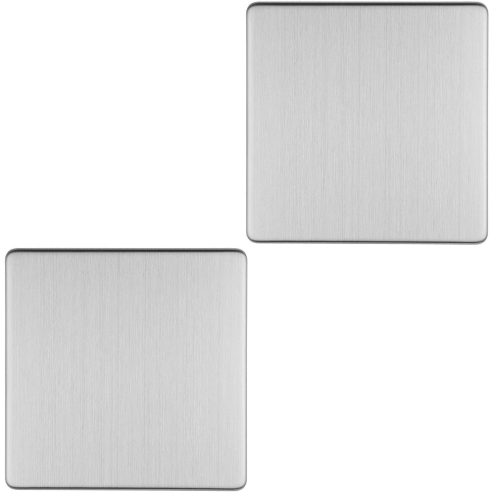 Loops 2 Pack Single Screwless Satin Steel Blanking Plate Round Edged Wall Hole Cover