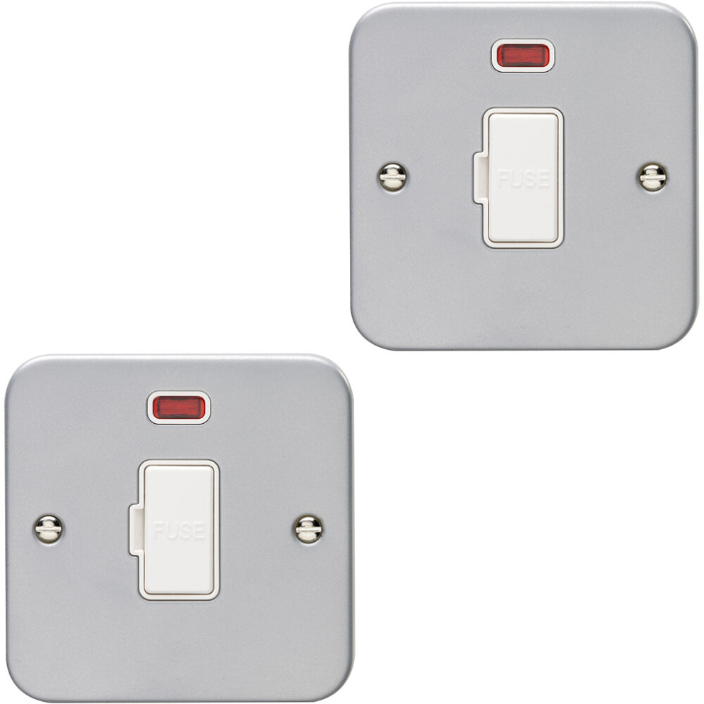 2 PACK 1 Gang 13A Unswitched Fuse Spur Neon HEAVY DUTY METAL CLAD Isolation