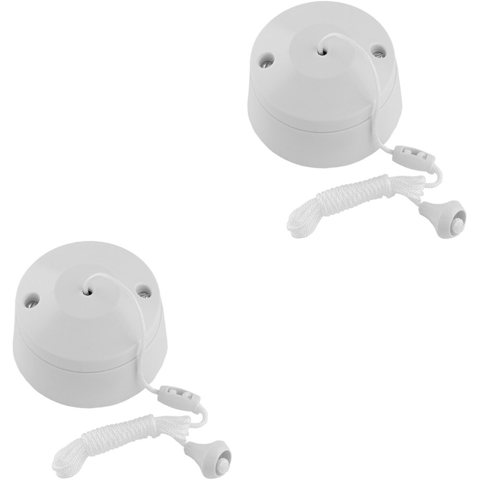 2 PACK 1m Pull Cord Ceiling Switch - 10A 230V - WHITE Bathroom Round Rose 2 Way