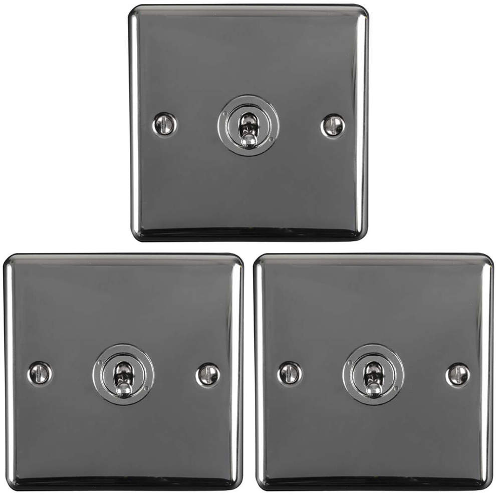 3 PACK 1 Gang Single Retro Toggle Light Switch BLACK NICKEL 10A 2 Way Plate