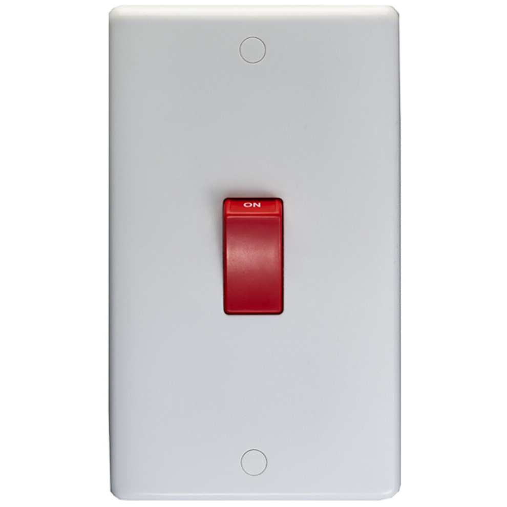 Loops 2 Gang Double Vertical 45A Dp Cooker Switch - Plastic Oven Appliance White/Red