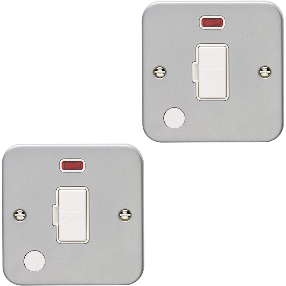 2 PACK 13A DP Unswitched Fuse Spur Flex Outlet & Neon HEAVY DUTY METAL CLAD