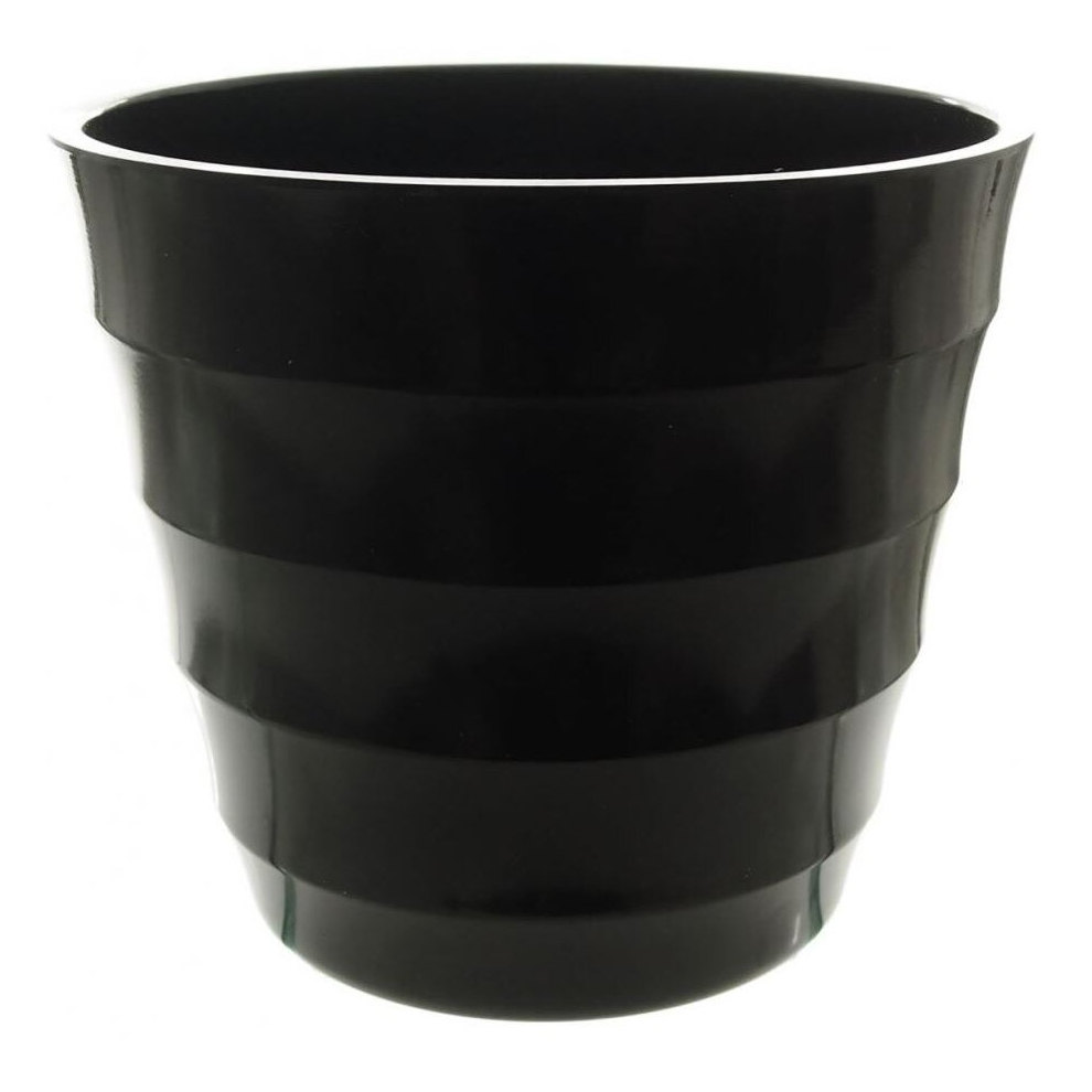 Large 29cm Diameter Jet Black Ribbed Plant Pot Heavy Duty Plastic Planter