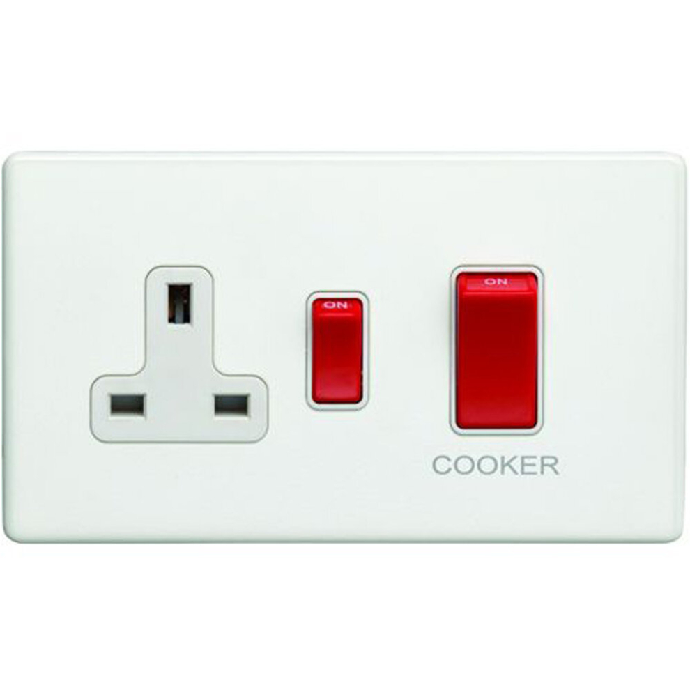 Loops 45A Dp Oven Cooker Switch & Single 13A Switched Socket Screwless Matt White