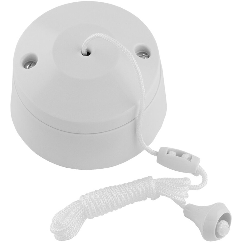 1m Pull Cord Ceiling Switch - 10A 230V - WHITE PLASITC Bathroom Round Rose 2 Way