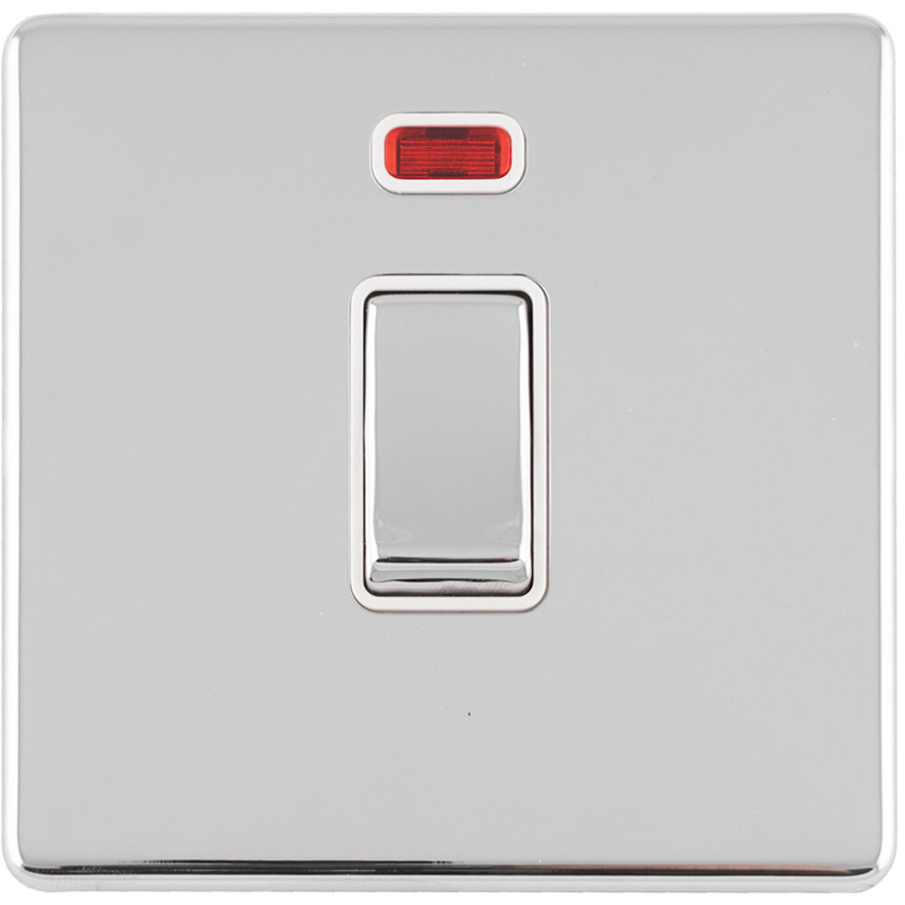 1 Gang 20A Single Light Switch Neon SCREWLESS POLISHED CHROME 2 Way Rocker Plate