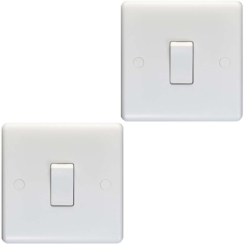 2 Pack 1 Gang Single 10A Intermediate Light Switch White Plastic Landing Rocker 5056581969170