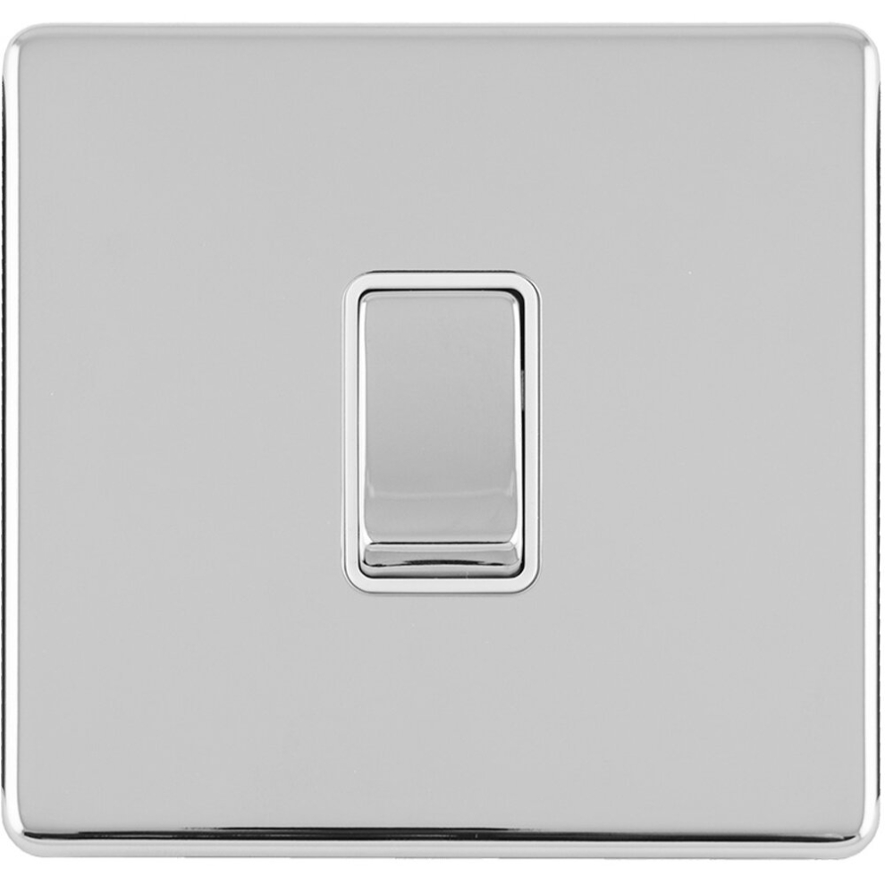 1 Gang 20A Single Light Switch SCREWLESS POLISHED CHROME 2 Way Slim Rocker Plate