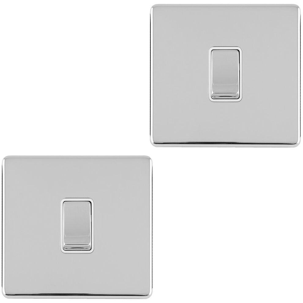 2 PACK 1 Gang 20A Single Light Switch SCREWLESS POLISHED CHROME 2Way Slim Rocker