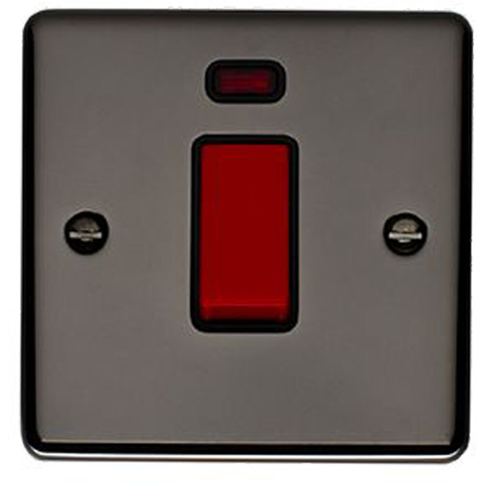 Loops 1 Gang Single 45A Cooker Switch & Neon - Nickel & Trim Rocker Dp Black