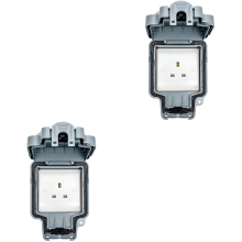 2 PACK IP66 Outdoor 1 Gang Single Unswitched 13A UK Plug Socket Garden Enclosure